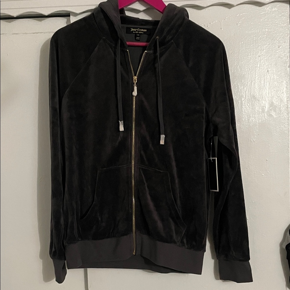 Juicy Couture BLACK LABEL  Charcoal Velour Zip-Up Hoodie